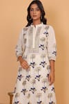 Nazar by Indu_Off White Cotton Printed Block Mandarin Collar Floral Kurta Pant Set _Online_at_Aza_Fashions