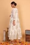 Shop_Nazar By Indu_White Cotton Embroidery Split V-neck Floral Block Print Anarkali Pant Set _at_Aza_Fashions
