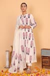 Buy_Nazar By Indu_White Cotton Embroidery Mandarin Collar Block Print Anarkali Pant Set _at_Aza_Fashions