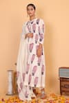 Shop_Nazar By Indu_White Cotton Embroidery Mandarin Collar Block Print Anarkali Pant Set _Online_at_Aza_Fashions