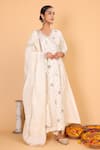 Shop_Nazar By Indu_Off White Cotton Mirrors V-neck Work Angrakha And Pant Set _Online_at_Aza_Fashions