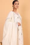 Nazar By Indu_Off White Cotton Mirrors V-neck Work Angrakha And Pant Set _at_Aza_Fashions