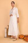 Buy_Nazar by Indu_Off White Cotton Mandarin Collar Mukaish Work Kurta And Pant Set For Women_Online_at_Aza_Fashions