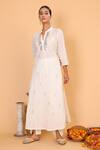 Shop_Nazar by Indu_Off White Cotton Mandarin Collar Mukaish Work Kurta And Pant Set For Women_Online_at_Aza_Fashions