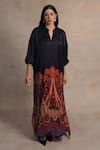Buy_Moh India_Black Bemberg Mushroom Twill Cotton Satin Paisley Notched Mehr Kaftan _at_Aza_Fashions
