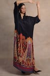 Moh India_Black Bemberg Mushroom Twill Cotton Satin Paisley Notched Mehr Kaftan _at_Aza_Fashions