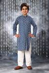 Buy_Littlecheer_Blue Cotton Embroidery Floral Blossom Print Kurta With Pant _at_Aza_Fashions