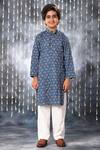 Littlecheer_Blue Cotton Embroidery Floral Blossom Print Kurta With Pant _Online_at_Aza_Fashions