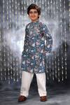Shop_Littlecheer_Blue Cotton Gota Patti Botanic Print Kurta With Pant _at_Aza_Fashions
