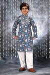 Littlecheer_Blue Cotton Gota Patti Botanic Print Kurta With Pant _Online_at_Aza_Fashions