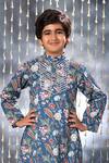 Shop_Littlecheer_Blue Cotton Gota Patti Botanic Print Kurta With Pant _Online_at_Aza_Fashions