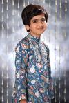 Littlecheer_Blue Cotton Gota Patti Botanic Print Kurta With Pant _at_Aza_Fashions