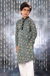 Shop_LittleCheer_Grey Cotton Handblock Floral Vine Print Kurta With Pant _at_Aza_Fashions