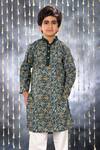 Shop_LittleCheer_Grey Cotton Handblock Floral Vine Print Kurta With Pant _Online_at_Aza_Fashions