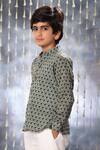 Littlecheer Grey Cotton Embroidery Blossom Handblock Print Shirt Online at Aza Fashions Littlecheer_Grey Cotton Embroidery Blossom Handblock Print Shirt _Online_at_Aza_Fashions