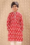 Shop_Littlecheer_Red Cotton Embroidery Flower Print Kurta With Pant _Online_at_Aza_Fashions