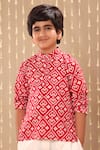 Buy_LittleCheer_Red Cotton Handblock Ikat Print Kurta _at_Aza_Fashions