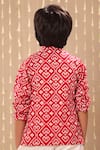 Shop_LittleCheer_Red Cotton Handblock Ikat Print Kurta _at_Aza_Fashions