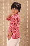 LittleCheer_Red Cotton Handblock Ikat Print Kurta _Online_at_Aza_Fashions