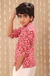 Buy_LittleCheer_Red Cotton Handblock Ikat Print Kurta _Online_at_Aza_Fashions