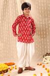 Buy_Littlecheer_Red Cotton Flower Print Short Kurta With Dhoti Salwar _at_Aza_Fashions