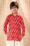 Buy_Littlecheer_Red Cotton Flower Print Short Kurta With Dhoti Salwar _Online_at_Aza_Fashions