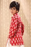Shop_Littlecheer_Red Cotton Flower Print Short Kurta With Dhoti Salwar _Online_at_Aza_Fashions