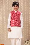 Shop_Littlecheer_Red Cotton Jaipuri Ikat Handblock Jacket _at_Aza_Fashions