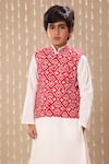 Littlecheer_Red Cotton Jaipuri Ikat Handblock Jacket _Online_at_Aza_Fashions