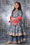 Buy_LittleCheer_Blue Cotton Jaipuri Flora Double Anarkali Palazzo Set _at_Aza_Fashions