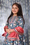 LittleCheer_Blue Cotton Jaipuri Flora Double Anarkali Palazzo Set _Online_at_Aza_Fashions