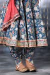 Littlecheer_Blue Cotton Gota Patti Jaipuri Bloom Double Print Anarkali Dhoti Pant Set _at_Aza_Fashions
