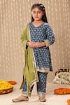 Shop_Littlecheer_Blue Cotton, Chiffon Gota Patti Jaipuri Wildflora Print Kurti Pant Set _Online_at_Aza_Fashions