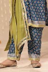 Littlecheer_Blue Cotton, Chiffon Gota Patti Jaipuri Wildflora Print Kurti Pant Set _at_Aza_Fashions