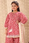 Shop_Littlecheer_Red Cotton, Chiffon Gota Patti Jaipuri Ikat Handblock Print Kurta Set _Online_at_Aza_Fashions