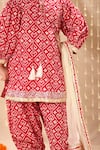 Littlecheer_Red Cotton, Chiffon Gota Patti Jaipuri Ikat Handblock Print Kurta Set _at_Aza_Fashions
