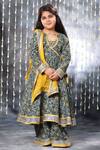 Buy_Littlecheer_Grey Cotton Gota Patti Jaipuri Lily Bloom Print Angarkha Kurta Palazzo Set _at_Aza_Fashions