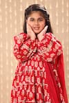 Littlecheer_Red Cotton Gota Patti Jaipuri Floral Motif Handblock Print Maxi Dress _Online_at_Aza_Fashions