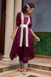 Shop_1999ad By Amita & Deepak_Wine Organza Beads, Zari, Gota Zardozi Embroidered Jacket Style Kurta Pant Set _Online_at_Aza_Fashions