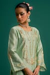 Shop_Anantaa by Roohi_Green Silk Chanderi Embroidered Floral Round Thread Placement Kurta With Pant 