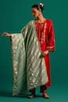 Buy_Anantaa by Roohi_Red Kurta And Pant Silk Chanderi Embroidered Floral Round Placed Blossom Set _at_Aza_Fashions