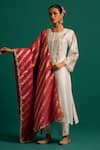 Buy_Anantaa by Roohi_Off White Kurta And Pant Silk Chanderi Embroidered Placement Set With Dupatta _at_Aza_Fashions