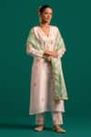 Buy_Anantaa by Roohi_Pink Silk Chanderi Hand Embroidered Sequins V Neck Kurta Pant Set _at_Aza_Fashions