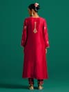 Shop_Anantaa by Roohi_Red Silk Chanderi Hand Embroidered Sequins V Neck Kurta And Pant Set _at_Aza_Fashions