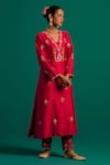 Buy_Anantaa by Roohi_Red Silk Chanderi Hand Embroidered Sequins V Neck Kurta And Pant Set 