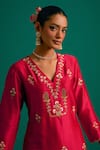 Shop_Anantaa by Roohi_Red Silk Chanderi Hand Embroidered Sequins V Neck Kurta And Pant Set 