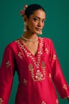 Anantaa by Roohi_Red Silk Chanderi Hand Embroidered Sequins V Neck Kurta Pant Set _at_Aza_Fashions