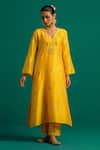 Buy_Anantaa by Roohi_Yellow Silk Chanderi Hand Embroidered Sequins V Neck Kurta And Pant Set _at_Aza_Fashions