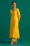 Buy_Anantaa by Roohi_Yellow Silk Chanderi Hand Embroidered Sequins V Neck Kurta And Pant Set _Online_at_Aza_Fashions