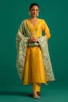 Buy_Anantaa by Roohi_Yellow Silk Chanderi Hand Embroidered Sequins V Neck Kurta Pant Set _at_Aza_Fashions